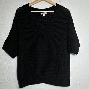 Sundance Everyday Sweater Black Short Sleeve Pullover‎ V-Neck Size Medium Chunky